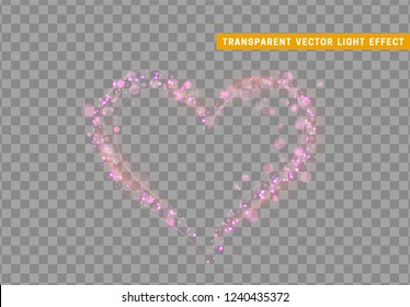 Pink heart of glitter light effect. Glowing sparkling particles on transparent background. Sparkle stardust. vector illustration.