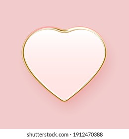Pink heart with gold facets. Realistic vector illustration.