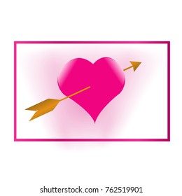 pink heart and golden arrow in the frame symbol for love romance valentines day isolated white background