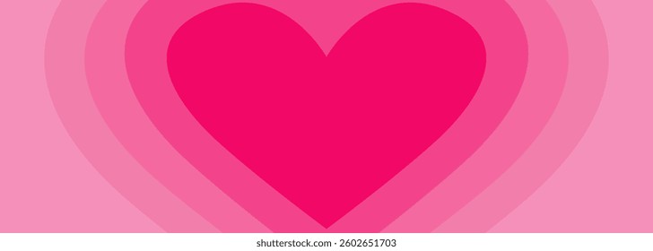 Pink heart gradient line banner. Valentine's day background. Heart striped pattern. Glowing hearts. Template for wallpaper, frame, posters, greeting card, wedding invitation. Flat design. Vector