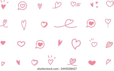 
Pink heart handwritten style icon material set