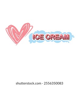 Pink heart with "ICE CREAM" text in playful design