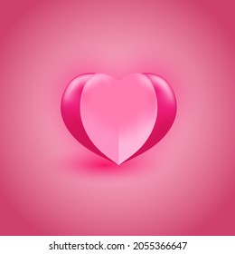 pink heart icon, 3D icon double heart or realistic love icon.