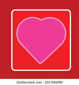 Pink Heart Icon Bright Red Background.