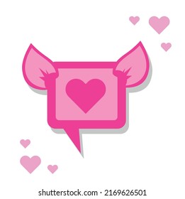 Pink heart icon with ears. Pig ears icon. Isolated image on a white background.