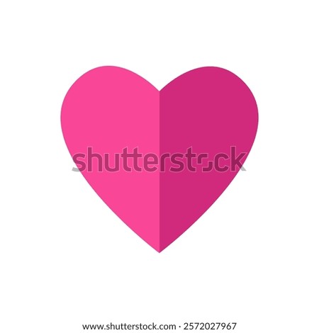 Pink heart icon. Half heart shadow. Happy Valentine's Day. Origami paper hearts. Cute half heart. Poster, invitation, love greeting card, banner template. Flat design. Isolated White background Vector