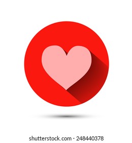 Pink heart icon on red background with long shadow