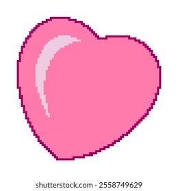 Pink heart icon, pixel design isolated on transparent background, 80-90s, digital vintage game. Vector illustration