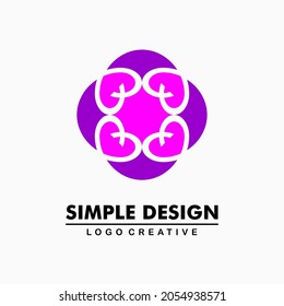 pink heart icon in purple rhombus, love power illustration. simple and creative logo. Abstract business logo icon design template