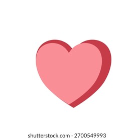 Ícone de coração rosa com um sutil efeito 3D e sombra, isolado em branco. Design simples e limpo transmite amor, afeto e romance. Ideal para o Dia dos Namorados, saúde ou temas de caridade.
