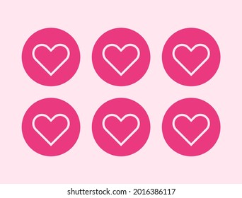 Pink heart icons set. Linear icons thin white line. Vector illustration. 