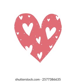 Pink heart illustration filled with smaller white hearts, set on a plain white background. Valentine's day, wedding illustration.