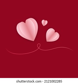 pink heart illustrations with red background, heart vector, ​love symbols , valentine heart concept , paper cut heart flat design
