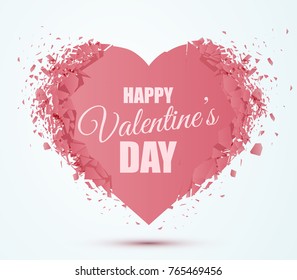 Pink Heart isolated with explosion effect. Valentines day greeting card. Vector background