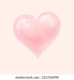 Pink heart isolated on soft background,  love symbol in watercolour style. Vector.