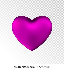 Pink heart isolated on transparent  background. Happy Valentine's day greeting template. Vector illustration.