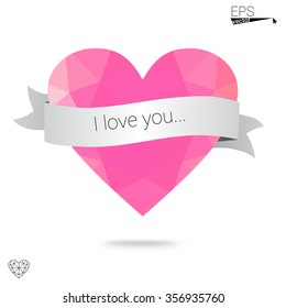 Pink heart isolated on white background. Geometric rumpled triangular low poly origami style gradient graphic illustration. Vector polygonal design for your business. Pink heart isolated on white background. Geometric rumpled triangular low poly origami style gradient graphic illustration. Vector polygonal design for your business.