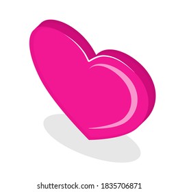 El corazón rosa de la isometría está aislado en un fondo blanco. Ilustración vectorial de un icono en un estilo de dibujo animado. Para un conjunto de iconos.