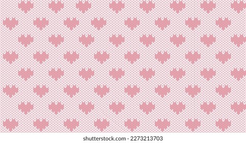 Pink heart knitting pattern, Festive Sweater Design. Seamless Knitted Pattern