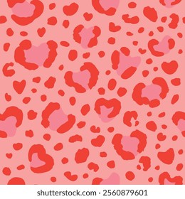 Pink heart leopard seamless pattern, animal skin background illustration for Valentine's day.