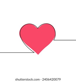 Pink heart line art continuous one line drawing. Simple linear style. Valentine's Day, wedding, love, couple symbol icon. Vector illustration.