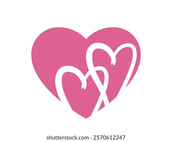 Pink heart with line hearts in it. Love and romantic symbols. Valentines design elements. Isolated vector images