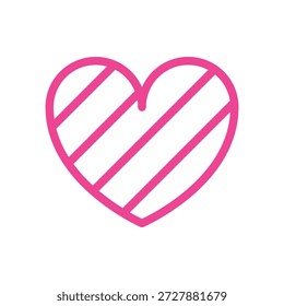 Icono de línea de corazón rosa. Signo de forma de corazón, símbolo. Patrón de rayas. Día de San Valentín, amor, concepto de romance. Aislado en un fondo blanco. Ilustración vectorial. Diseño plano. Trazo editable.