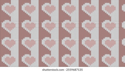 Pink heart and line knitted pattern, Festive Sweater Design. Seamless Knitted Pattern