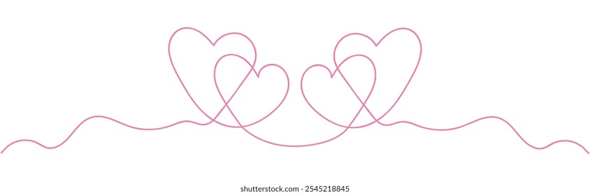 pink heart line, heart from the lines. monoline pink vintage Vector Valentines Day Hand Drawn Calligraphic four Hearts. Calligraphy lettering illustration. Holiday Design element valentine. love lines