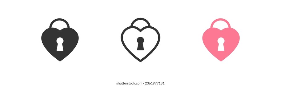 Icono rosado de bloqueo cardíaco en el fondo de la luz. Símbolo romántico. Carrocería enclavado en forma de corazón, diseño plano para gráficos web. Estilo de contorno, plano y coloreado. Ilustración vectorial.