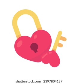 Pink heart lock with key for unlocking love feelings on Valentine's Day.