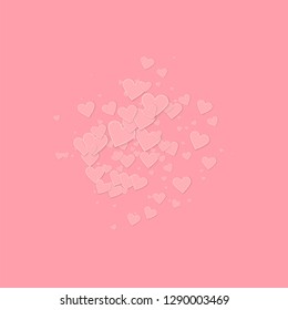 Pink heart love confettis. Valentine's day explosion magnetic background. Falling stitched paper hearts confetti on pink background. Comely vector illustration.
