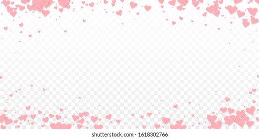 Pink heart love confettis. Valentine's day vignette quaint background. Falling stitched paper hearts confetti on transparent background. Extra vector illustration.