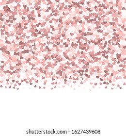Pink heart love confettis. Valentine's day gradient interesting background. Falling flat hearts confetti on white background. Exotic vector illustration.