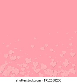 Pink heart love confettis. Valentine's day gradient extra background. Falling stitched paper hearts confetti on pink background. Cute vector illustration.