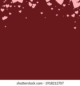 Pink heart love confettis. Valentine's day gradient excellent background. Falling stitched paper hearts confetti on maroon background. Exotic vector illustration.