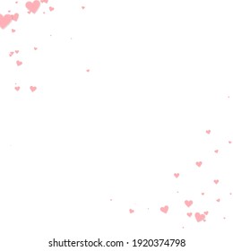 Pink heart love confettis. Valentine's day corner modern background. Falling stitched paper hearts confetti on white background. Ecstatic vector illustration.