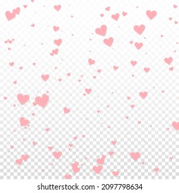 Pink heart love confettis. Valentine's day falling rain enchanting background. Falling stitched paper hearts confetti on transparent background. Curious vector illustration.