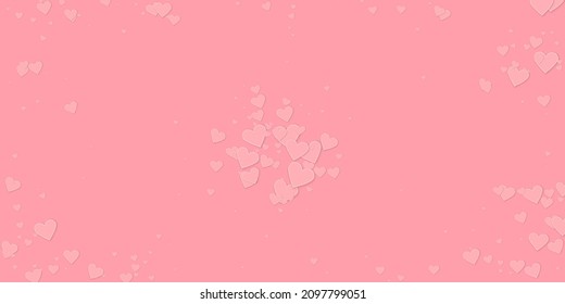 Pink heart love confettis. Valentine's day explosion surprising background. Falling stitched paper hearts confetti on pink background. Delicate vector illustration.