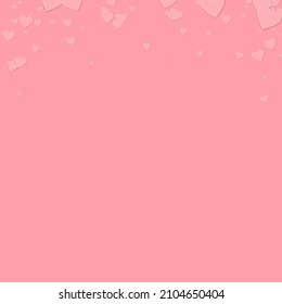 Pink heart love confettis. Valentine's day gradient exceptional background. Falling stitched paper hearts confetti on pink background. Exotic vector illustration.