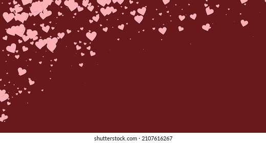 Pink heart love confettis. Valentine's day falling rain energetic background. Falling stitched paper hearts confetti on maroon background. Emotional vector illustration.