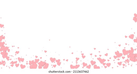 Pink heart love confettis. Valentine's day falling rain ravishing background. Falling stitched paper hearts confetti on white background. Elegant vector illustration.