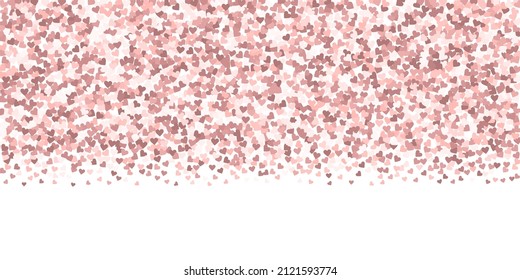 Pink heart love confettis. Valentine's day gradient flawless background. Falling flat hearts confetti on white background. Excellent vector illustration.