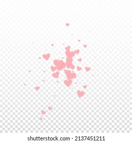 Pink heart love confettis. Valentine's day explosion attractive background. Falling stitched paper hearts confetti on transparent background. Comely vector illustration.