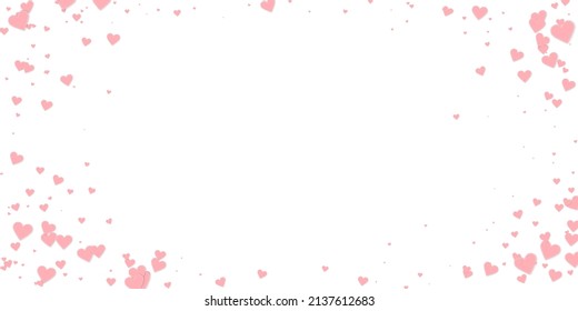 Pink heart love confettis. Valentine's day vignette exquisite background. Falling stitched paper hearts confetti on white background. Extraordinary vector illustration.