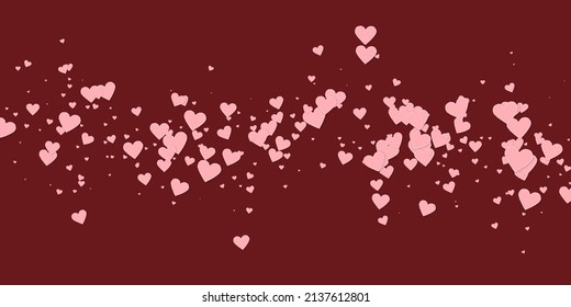 Pink heart love confettis. Valentine's day falling rain splendid background. Falling stitched paper hearts confetti on maroon background. Ecstatic vector illustration.