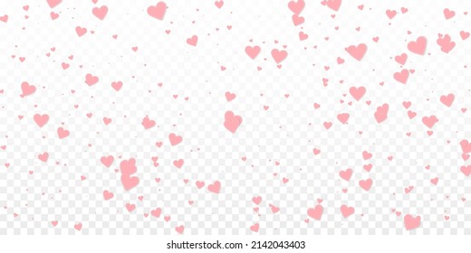 Pink heart love confettis. Valentine's day falling rain fantastic background. Falling stitched paper hearts confetti on transparent background. Enchanting vector illustration.