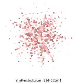 Pink heart love confettis. Valentine's day explosion precious background. Falling flat hearts confetti on white background. Classy vector illustration.