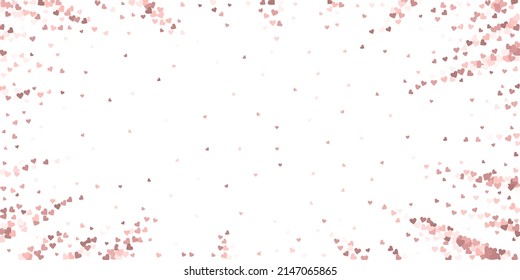 Pink heart love confettis. Valentine's day vignette mesmeric background. Falling flat hearts confetti on white background. Exquisite vector illustration.