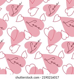 Pink heart and love on white background, romantic seamless pattern for valentine's day for design